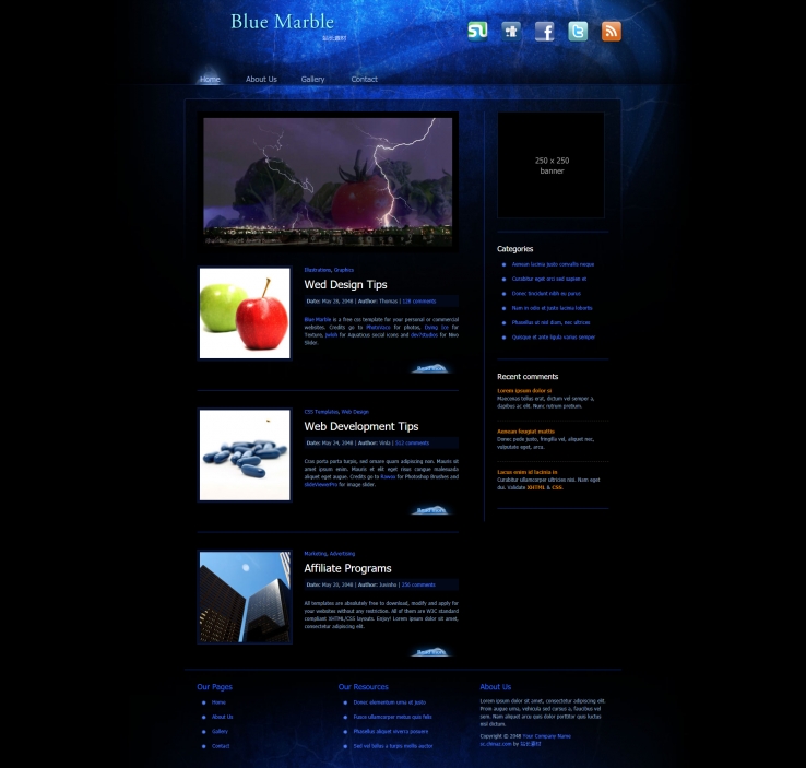 蓝色大理石的商业设计网页模板下载