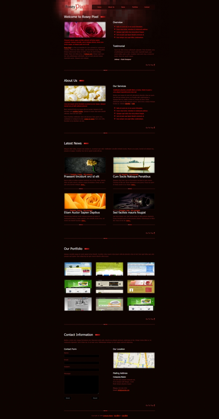 玫瑰像素效果的商业设计网页模板下载