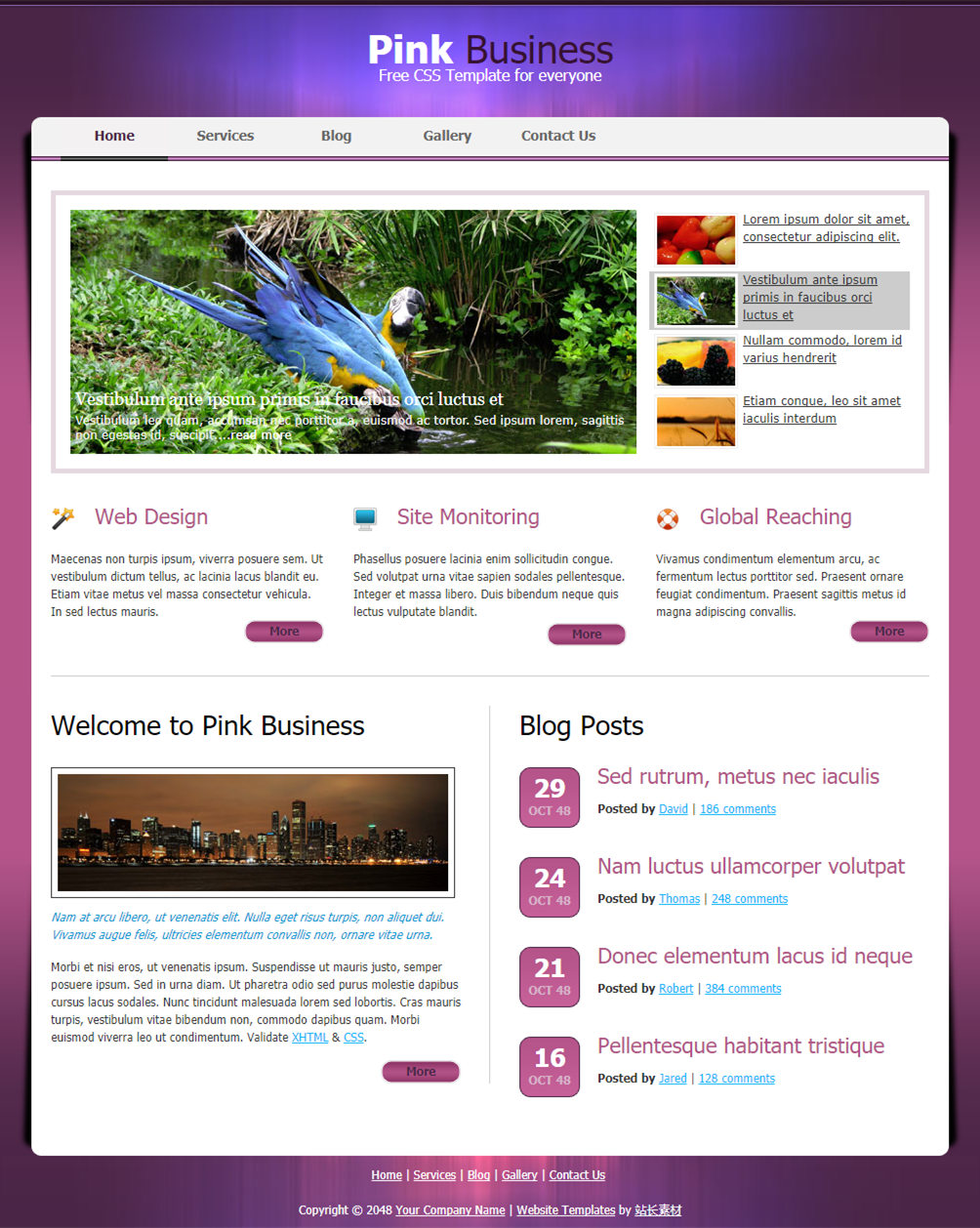 紫色精致风的商务博客网页模板下载