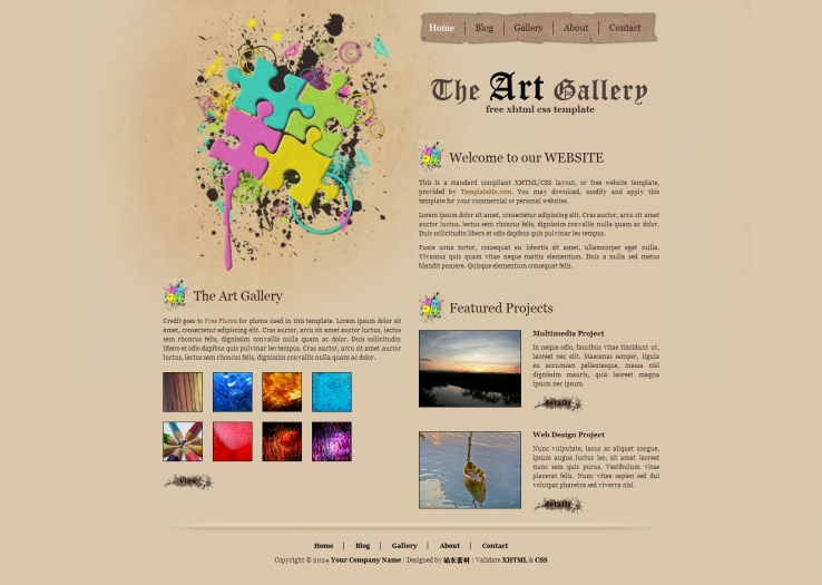 棕色精美风格的艺术画廊网页CSS模板下载