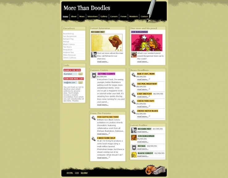 黄色个性风格的涂鸦网页DIV+CSS模板下载