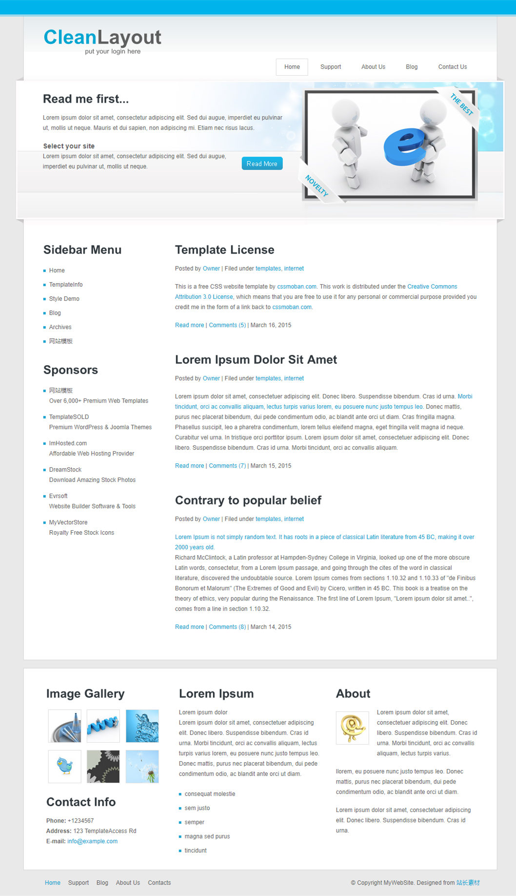 蓝色轻质简洁的企业网页模板下载