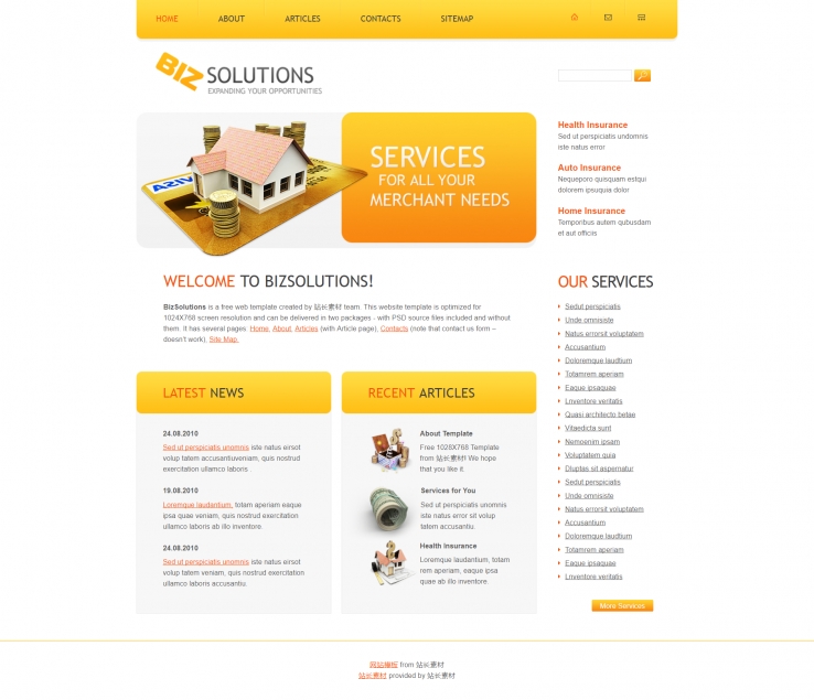 黄色简洁干净的企业网站模板下载