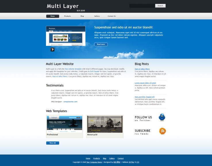 蓝色宽屏风格的商业设计网页CSS模板下载