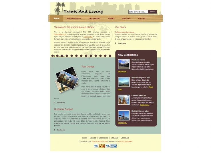 黄色创意风格的自由旅行网页CSS模板下载