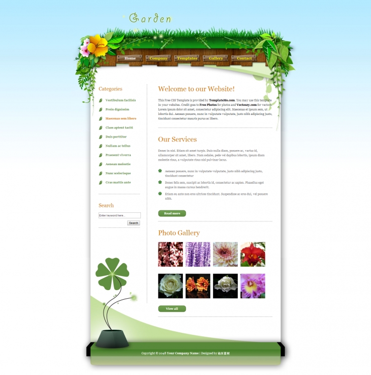 蓝色清新风格的绿色花园网页CSS模板下载
