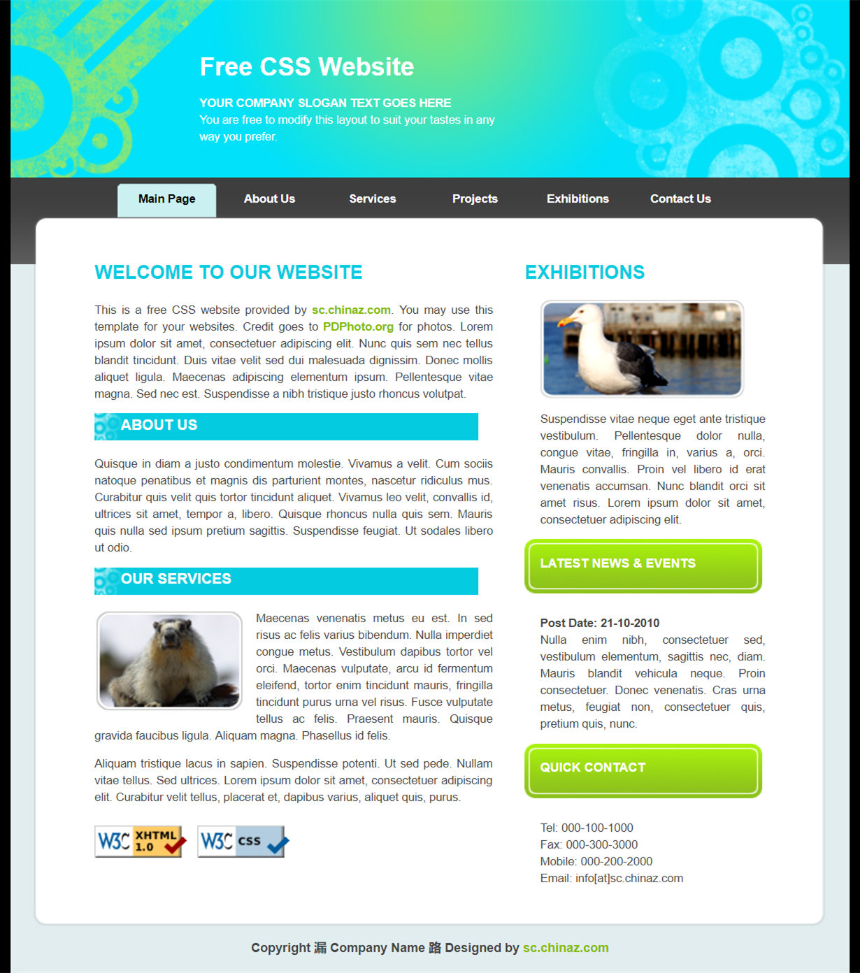 蓝色清新风的企业网站网页模板下载