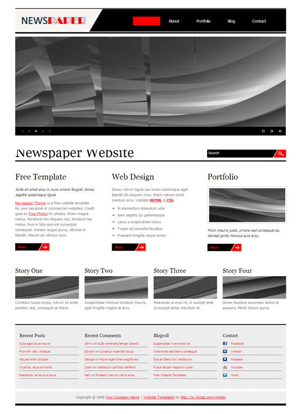 黑色大气风格的报纸网站CSS模板下载