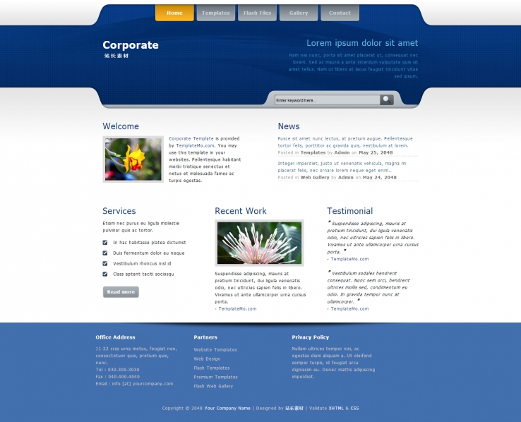 蓝色宽屏风格的商业公司网页CSS模板下载