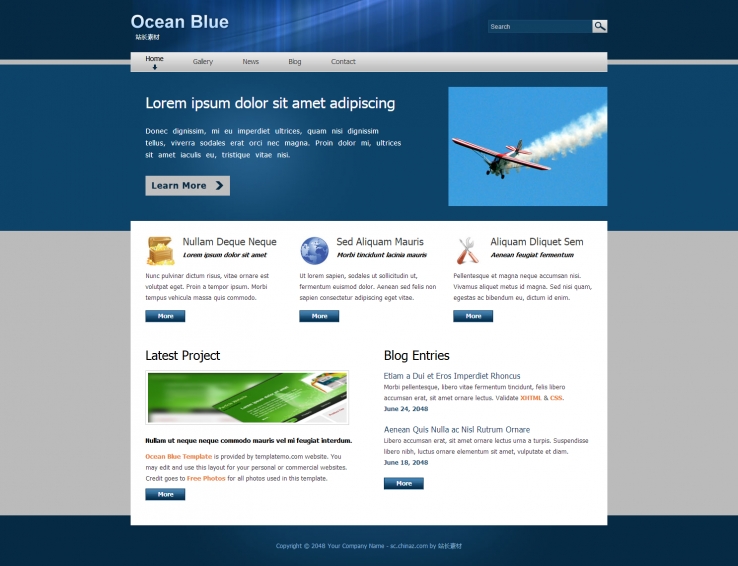 蓝色宽屏风格的企业网站商务模板