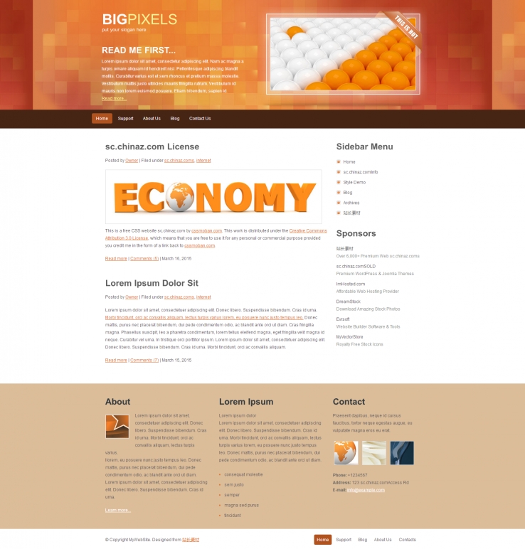 橙色宽屏风格的商业网页CSS模板下载