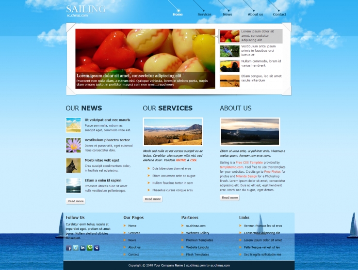 蓝色简洁风格的旅游航行网页CSS模板下载