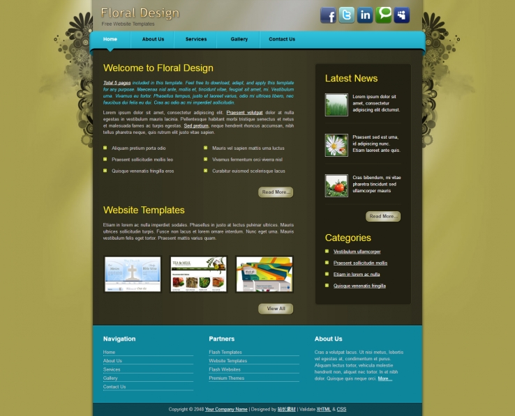 蓝色精美风格的花卉设计网页CSS模板下载