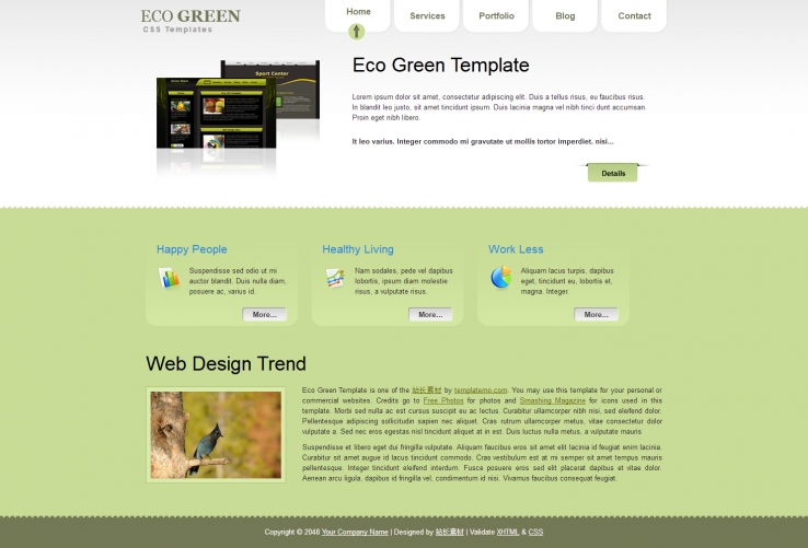 绿色宽屏风格的生态网页CSS模板下载