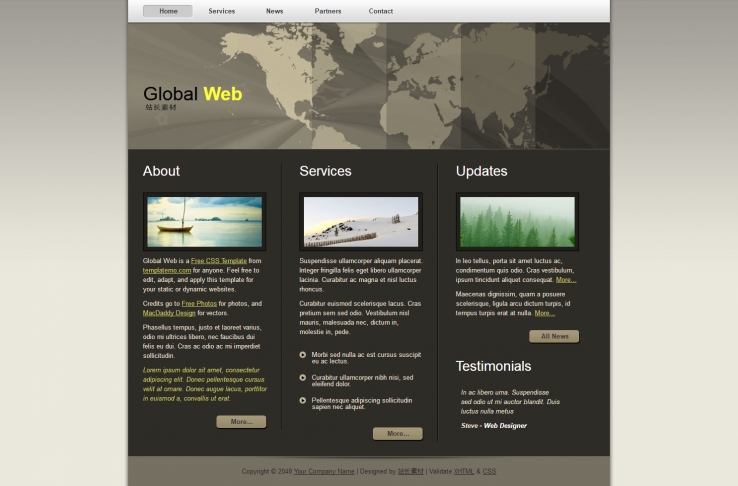 灰色简洁风格的全球网络网页CSS模板下载
