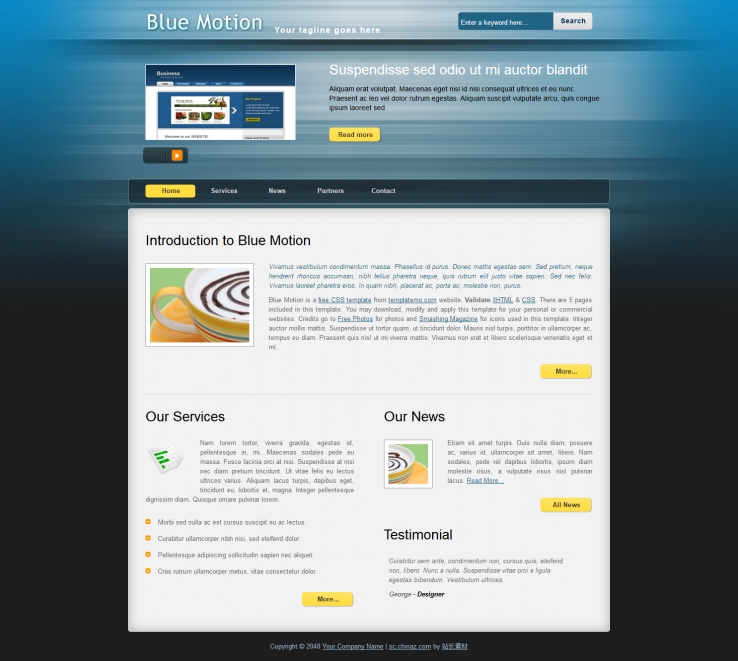 蓝色简洁风格的商业商务网站模板下载