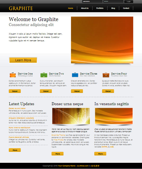 橙色宽屏风格的公司商务网页CSS模板下载