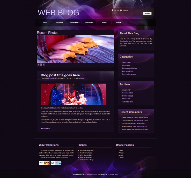 紫色炫酷风格的设计网站博客CSS模板