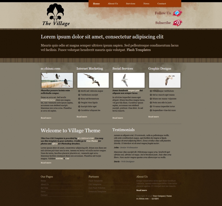 棕色宽屏风格的乡村部落网页CSS模板下载