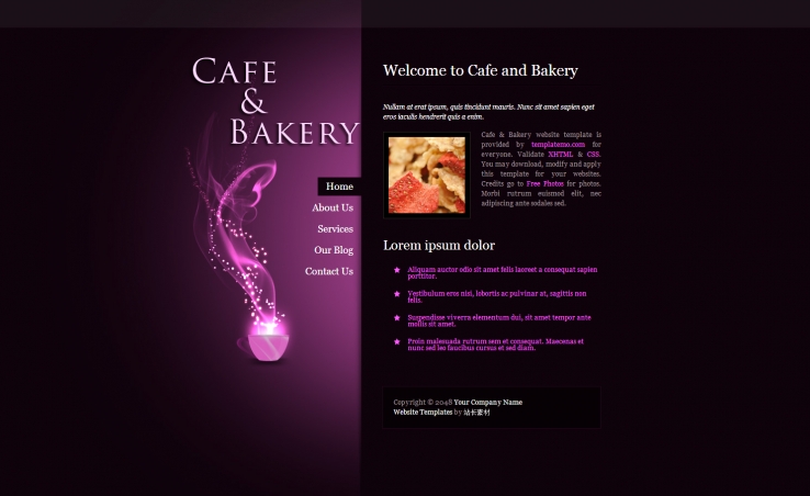 紫色个性风格的咖啡馆网页CSS模板下载