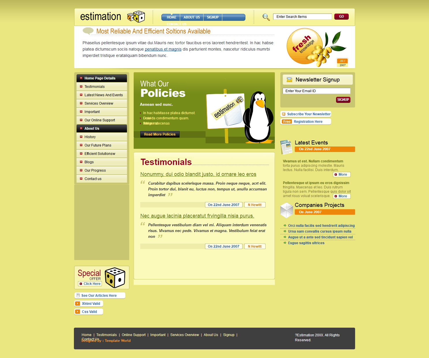 黄色欧美风格的个性设计网站模板下载
