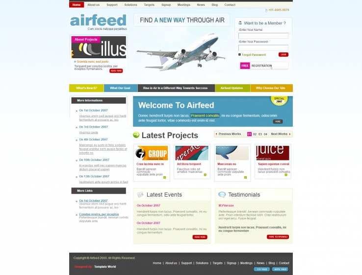 蓝色欧美风格的航空旅行网站模板下载
