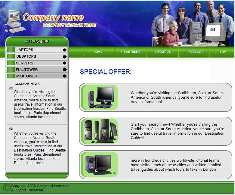 绿色实用简洁的欧美电脑主机网站模板下载