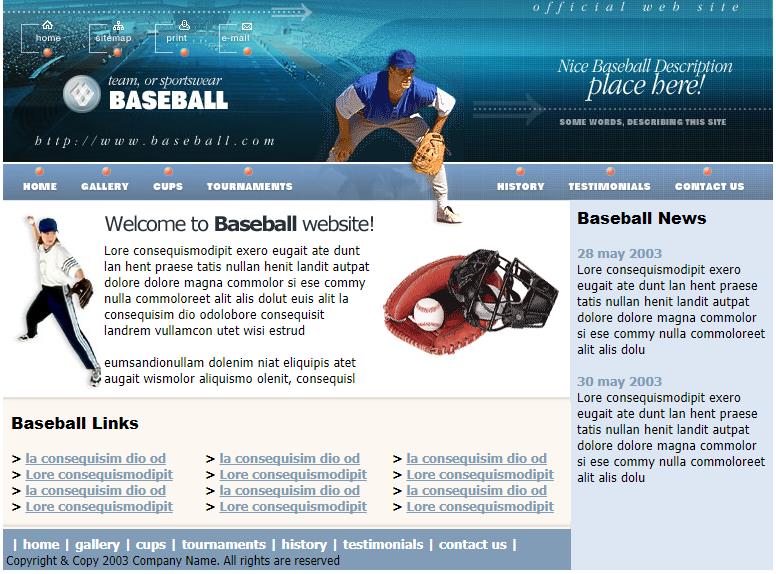 简洁精致风的棒球竞技网站模板下载