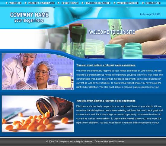 蓝色大气风格的医院公司企业网站模板