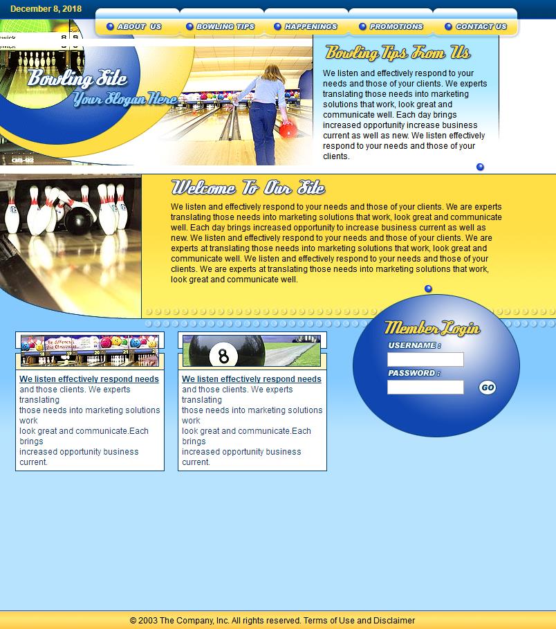 蓝色宽屏风格的保龄球运动网站模板下载
