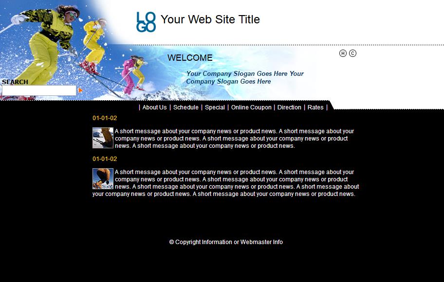 蓝色扁平化风格的滑雪网站模板下载