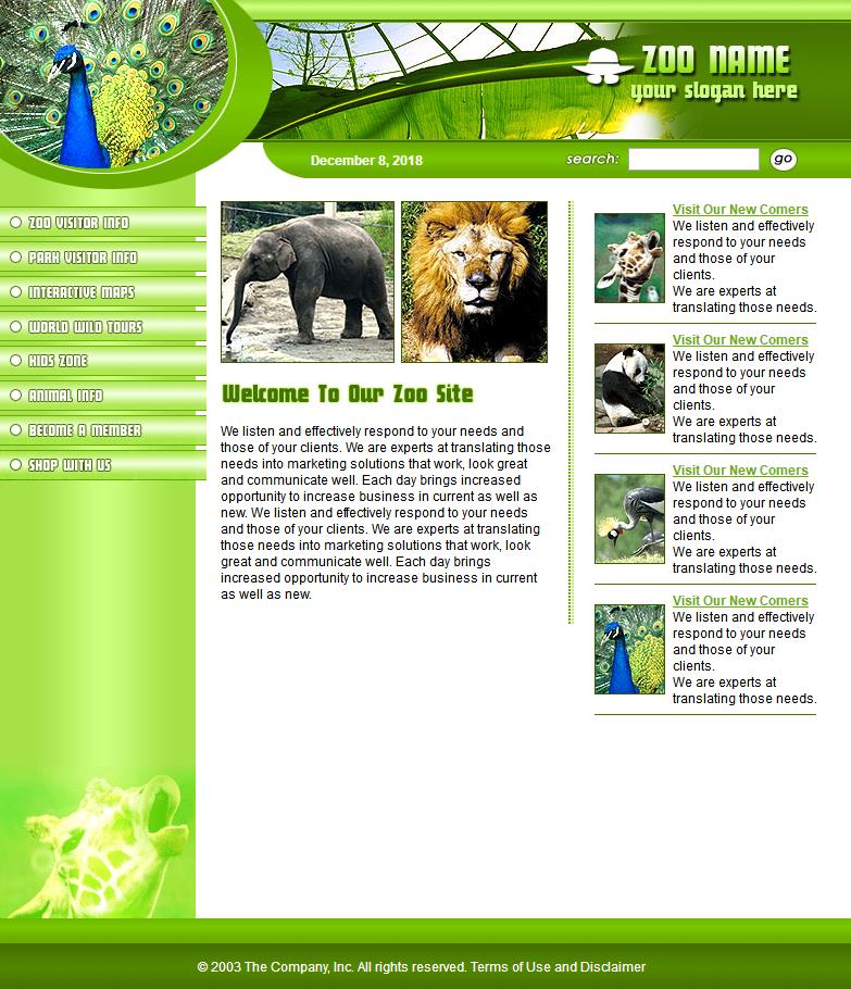 绿色创意风格的动物园网站模板下载