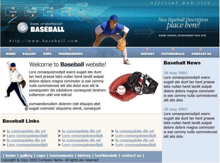 蓝色宽屏风格的棒球竞技网站模板下载