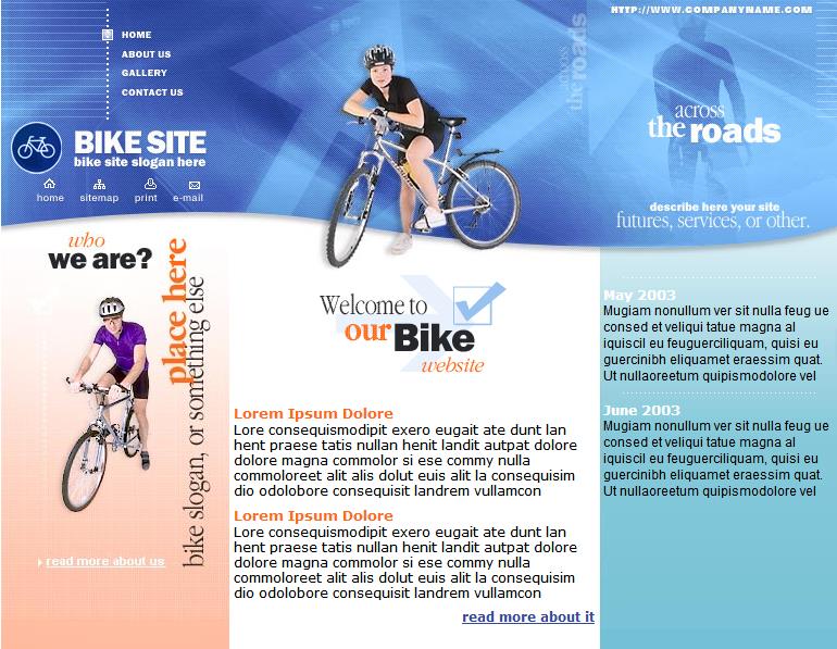 蓝色大屏风格的自行车网站模板下载