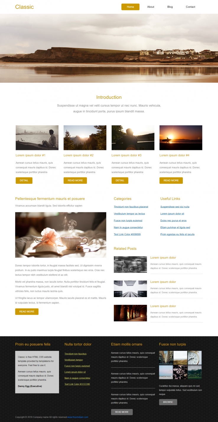 简洁黄色风格的博客旅游整站网站模板