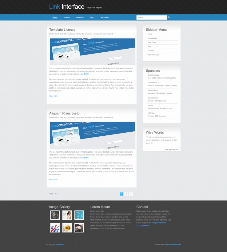 淡蓝色简洁的个人博客网站模板下载