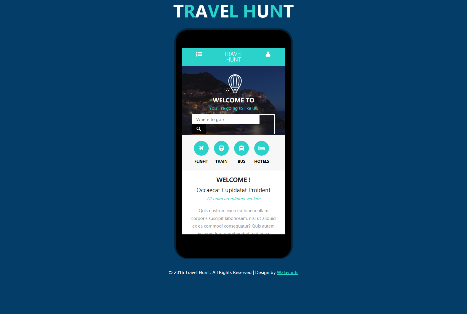 蓝色简洁风格的旅行app手机企业网站模板