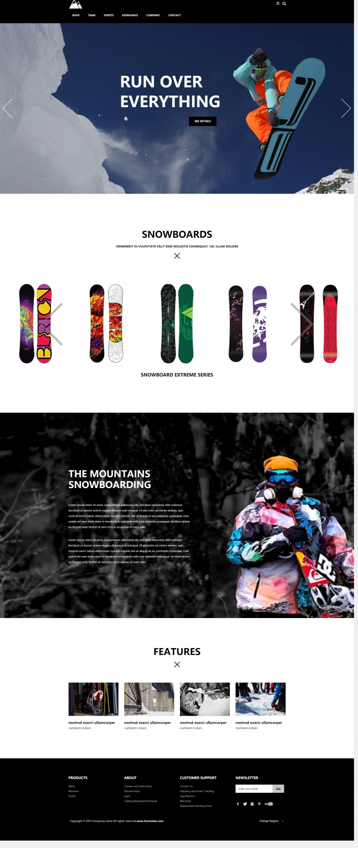 蓝天滑雪全屏的户外企业网站模板下载