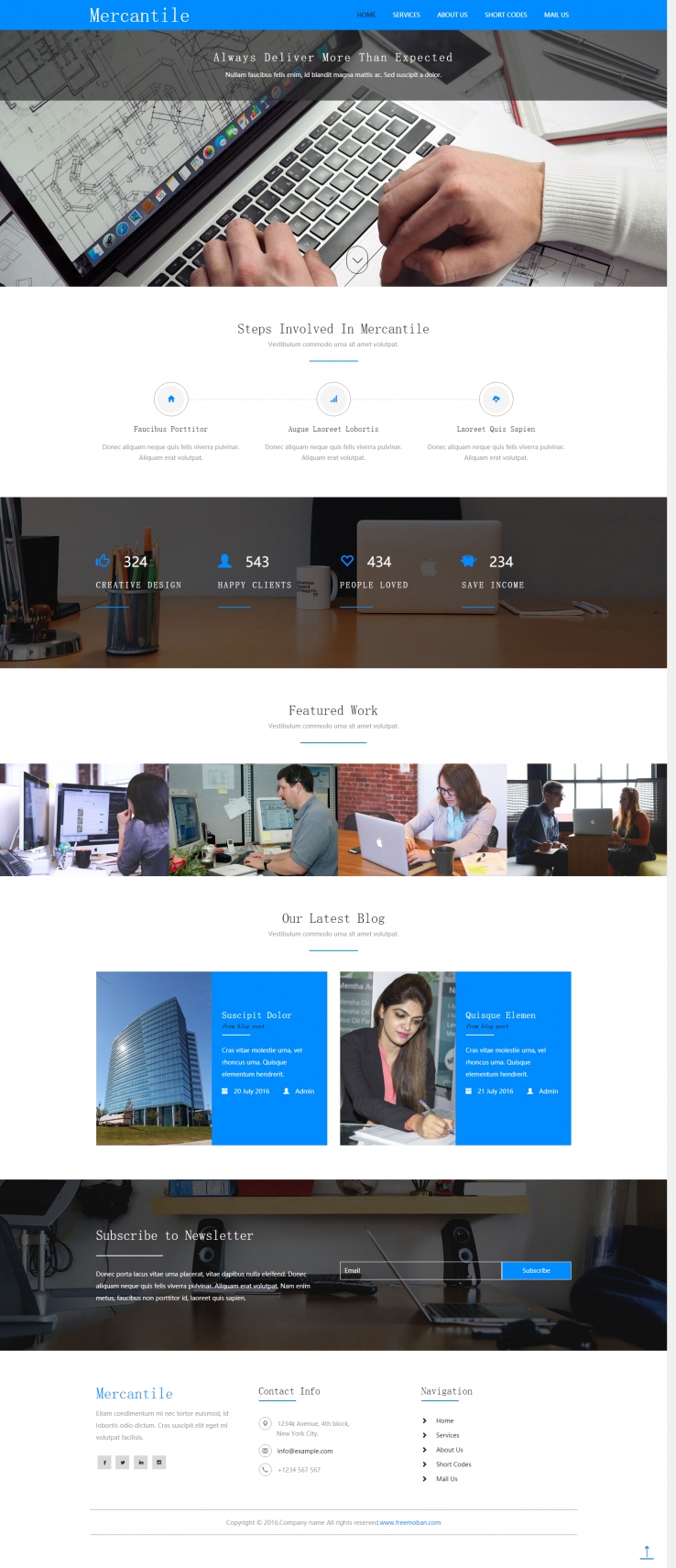 蓝色简洁风格的外贸商务企业网站模板下载