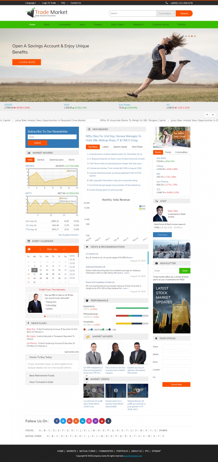 橙色宽屏风格的金融外汇投资网站模板下载