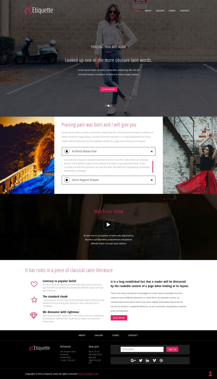 粉色大气风格的响应式服装设计网站模板