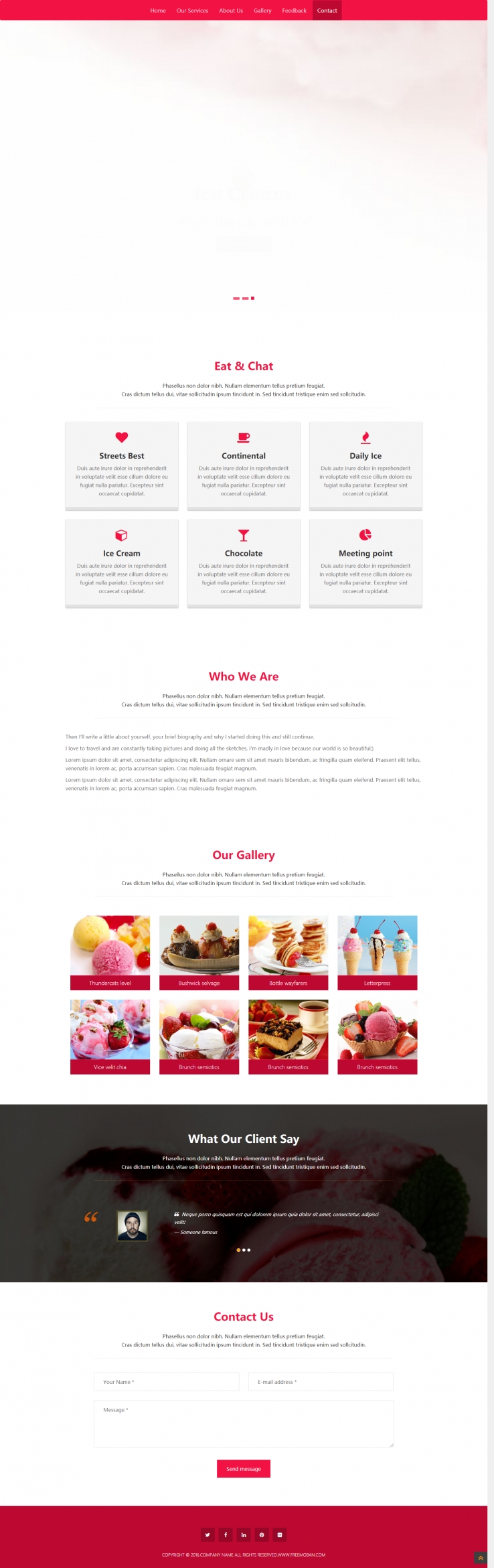 红色宽屏风格的冰淇淋零食企业网站模板