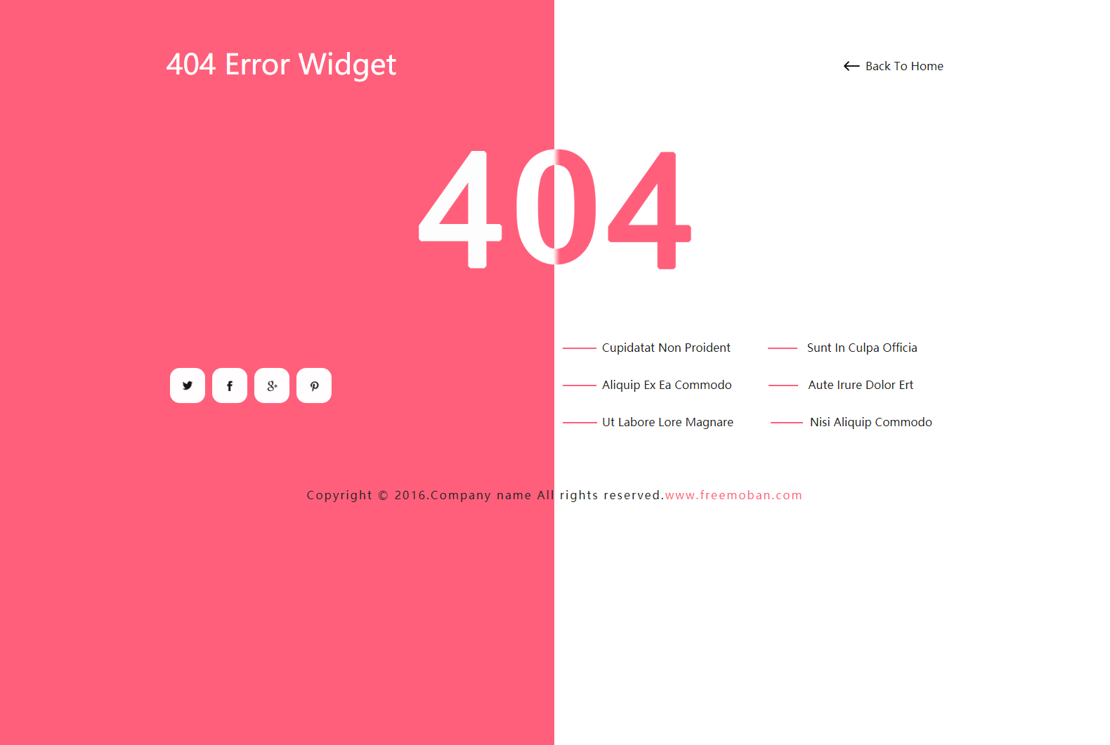 粉色宽屏风格的个性404页面模板下载