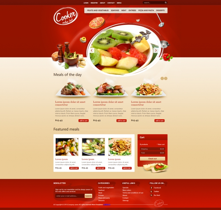 红色美食的披萨西餐餐饮行业网站模板下载