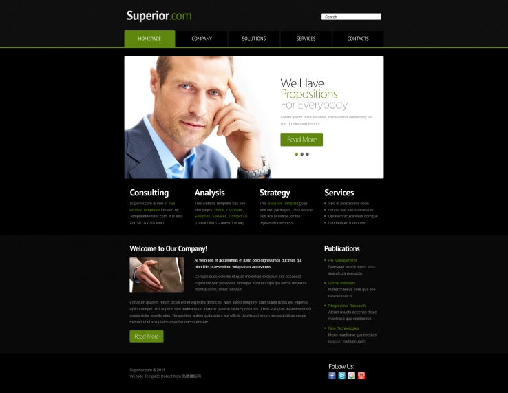黑色简洁风的商业合作企业网站模板下载