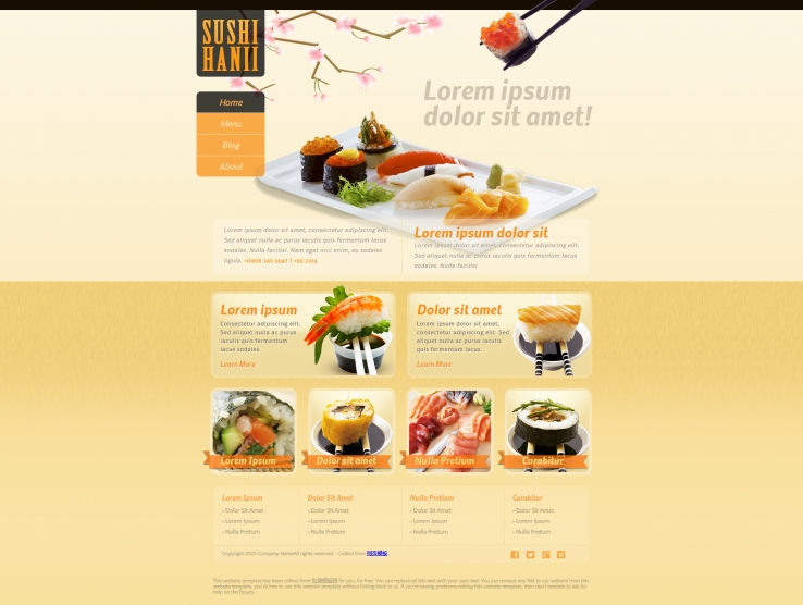 精美清新风的西餐海鲜寿司网站模板下载