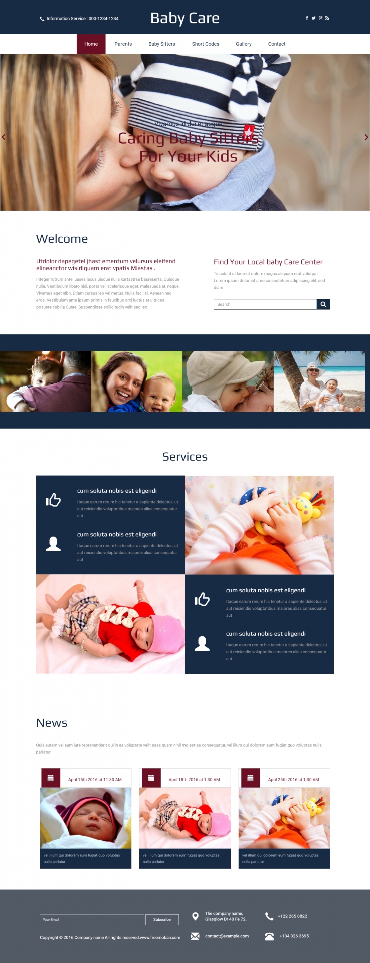 蓝色宽屏风格的幼儿护理网站模板下载