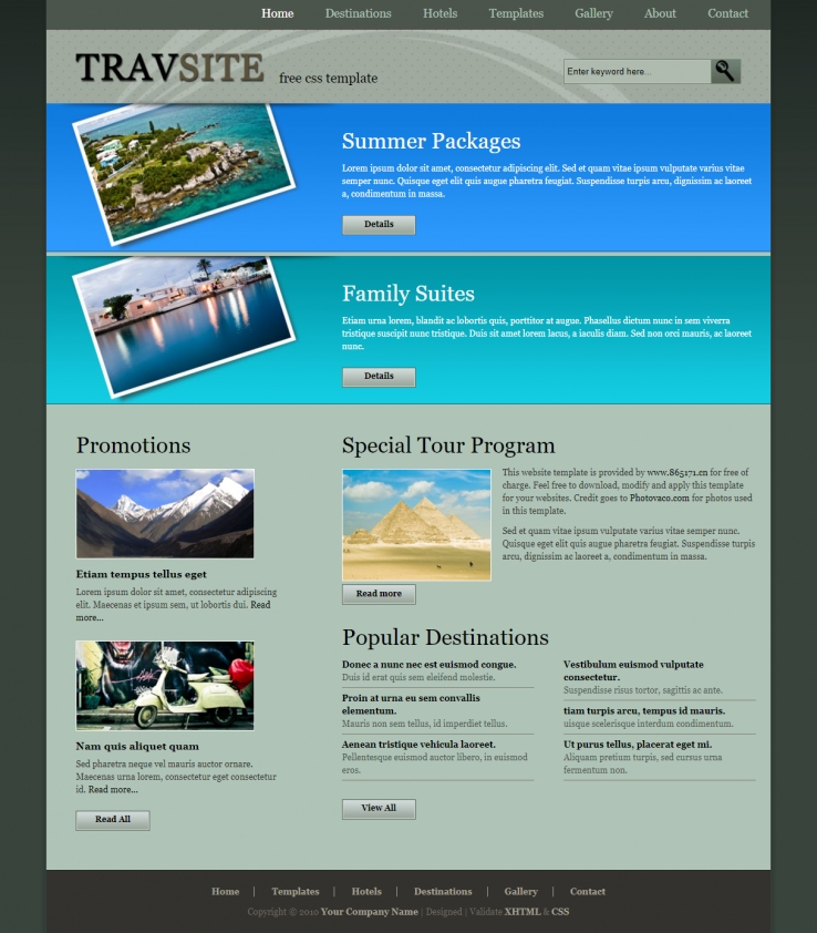 简洁创意风的旅游酒店介绍网站模板下载