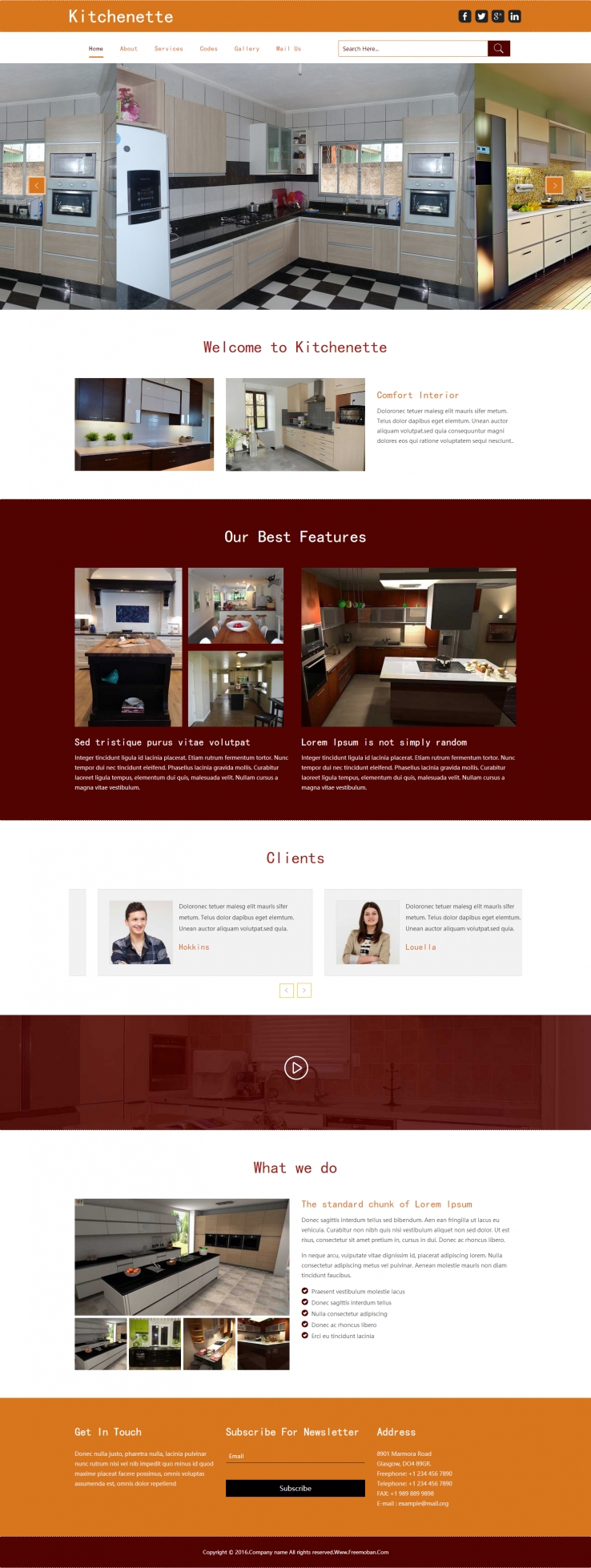 橙色宽屏风格的欧美现代厨房网站模板下载