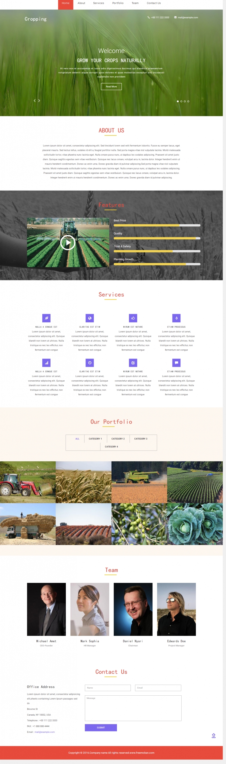 红色简洁风格的响应式水稻小麦种植网站模板下载